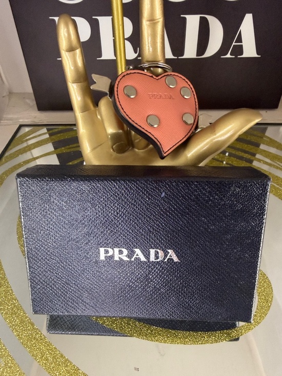 Prada Accessories - Prada Pink Heart Leather Keyring with Gold Studs